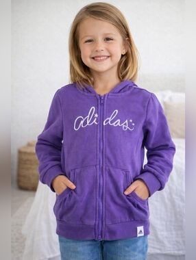 Adidas Girls Purple Zip Hoodie Size 6 Fleece Sweatshirt